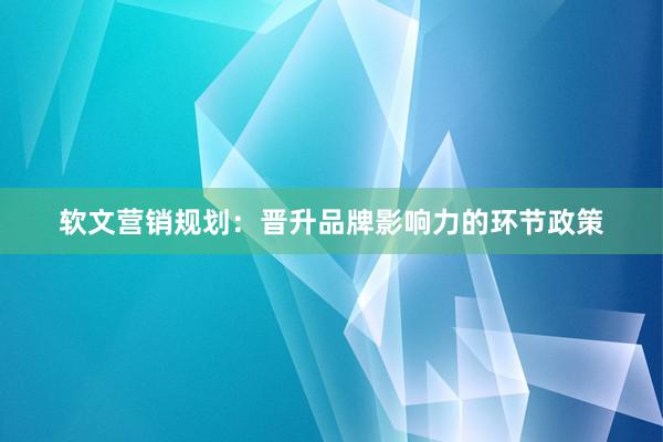 软文营销规划:晋升品牌影响力的环节政策